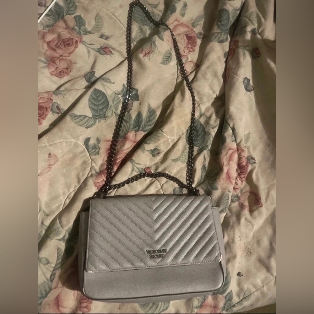 Victoria's Secret Light Gray Quilted Crossbody with Chain Strap
